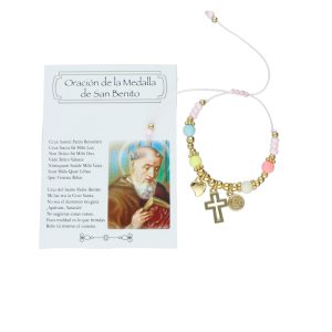 Pulsera Bolitas Colores Corazon Cruz San Benito Chapa de Oro CH4688