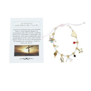 Pulsera Rosa Corazon Estrella Cruz Pez Chapa de Oro CH4689