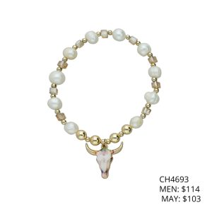 Pulsera Perlas Cabe de Toro Chapa de Oro CH4693