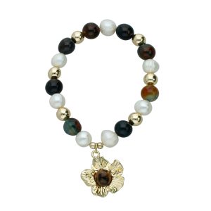 Pulsera Piedras Flor Chapa de Oro  CH4695