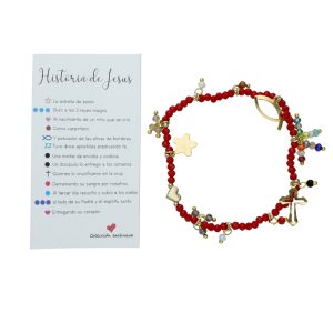 Pulsera Historia de Jesus Roja Chapa de Oro CH4702