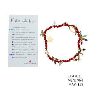 Pulsera Historia de Jesus Roja Chapa de Oro CH4702