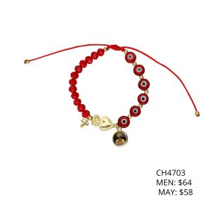 Pulsera Roja Piedras Ojo turco Corazon Cristo Cruz Chapa de Oro  CH4703
