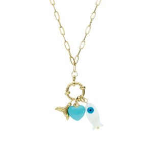 Collar de Mar Pez Corazon y  Cola de Ballena Acero Inoxidable A005149