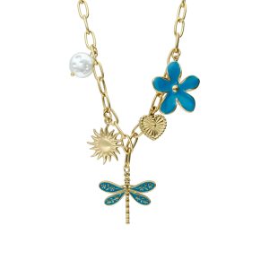 Collar Libelula, Corazon, Sol, Flor, Perla Acero Inoxidable A005296