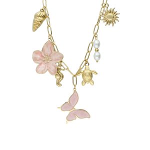 Collar Caracol, Flor, Caballo de Mar, Mariposa, Tortuga, Perla, Sol Acero Inoxidable A005309