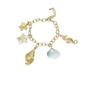 Pulsera Dorado, Concha, Caracol, Caballo de Mar, Tortuga Acero Inoxidable A005313