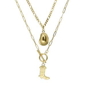 Collar Doble, Sombrero, Bota, Vaquero Acero Inoxidable A005314