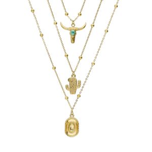 Collar Triple Cabeza de Toro, Cactus, Sombrero Vaquero Acero Inoxidable A005325