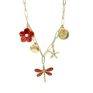 Collar Flor, Concha, Libelula, Estrella de Mar, Luna Acero Inoxidable A005333