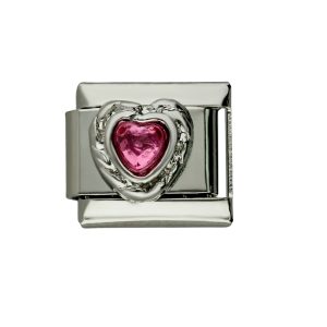 Charm Corazon Piedra Rosa de Acero Inoxidable A005509