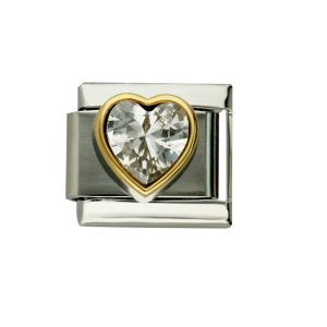 Charm Corazon Piedra Blanca de Acero Inoxidable A005510