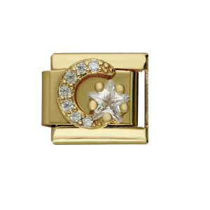 Charm Luna Estrella Piedras Dorado de Acero Inoxidable A005511