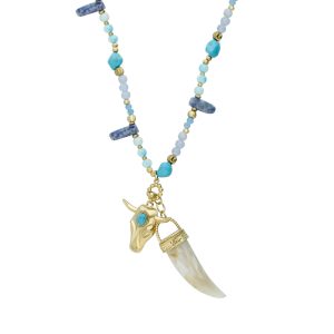 Collar Piedras Azules Dije Toro de Acero Inoxidable A005514