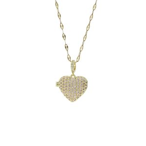 Collar Relicario Chapa de Oro y Acero Corazon BA1030