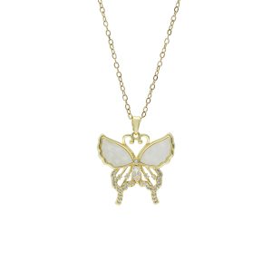 Collar Chapa de Oro y Acero Mariposa BA1033