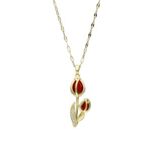 Collar Flor, Tulipan de Baño de Oro con Acero BA1074