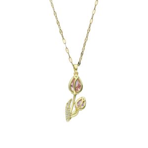 Collar Flor, Tulipan de Baño de Oro con Acero BA1075