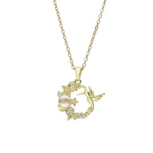 Collar Flor , Colibri de Baño de Oro con Acero BA1076
