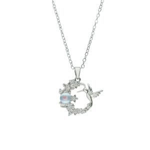 Collar Flor , Colibri de Baño de Oro con Acero BA1077