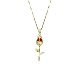 Collar Flor, Tulipan de Baño de Oro con Acero BA1078