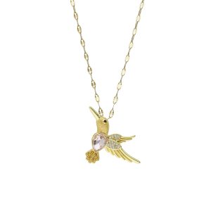 Collar Flor , Colibri de Baño de Oro con Acero BA1081