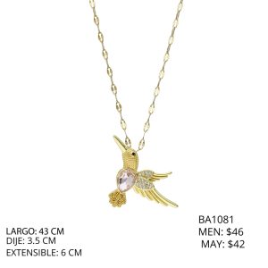 Collar Flor , Colibri de Baño de Oro con Acero BA1081
