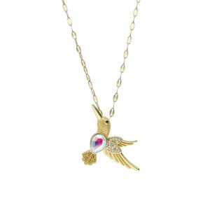 Collar Flor , Colibri de Baño de Oro con Acero BA1082