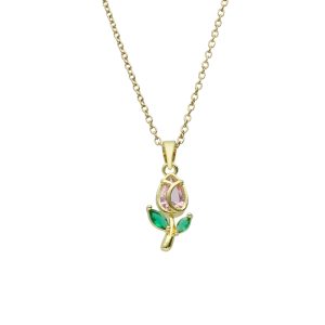 Collar Flor, Tulipan de Baño de Oro con Acero BA1085