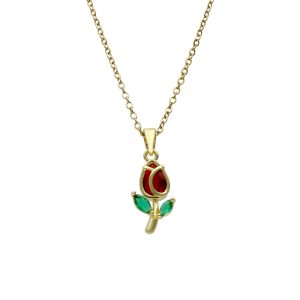 Collar Flor, Tulipan de Baño de Oro con Acero BA1087