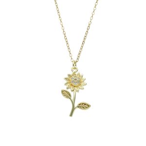 Collar Flor Girasol de Baño de Oro con Acero BA1091