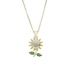 Collar Flor Girasol de Baño de Oro con Acero BA1092