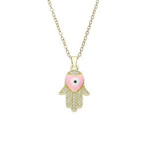Collar Mano, Corazon, Ojo Baño de Oro y Acero BA1100