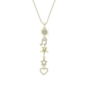 Collar de Sol Nota Musical Estrella Corazon Chapa de Oro BO4100