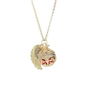 Collar Llamador de Angel, Ala, Circulo de Baño de Oro BO4129