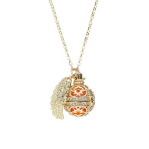Collar Llamador de Angel, Ala, Circulo de Baño de Oro BO4130
