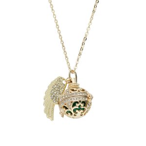 Collar Llamador de Angel, Ala, Circulo de Baño de Oro BO4131