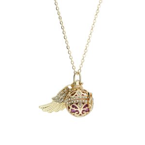 Collar Llamador de Angel, Ala, Circulo de Baño de Oro BO4132