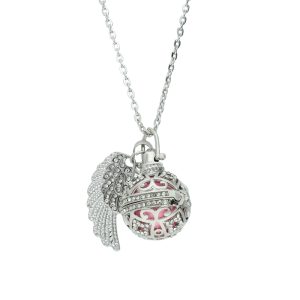 Collar Llamador de Angel, Ala, Circulo de Baño de Oro BO4135