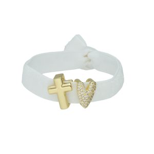 Pulsera Cruz, Corazon Baño de Oro BO4158