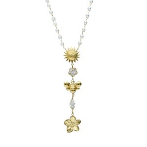 Collar Perla, Sol, Flor, Abeja Acero Inoxidable A005346