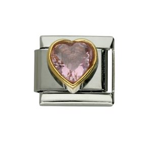 Charm de Corazon Piedra Rosa de Acero Inoxidable A005574