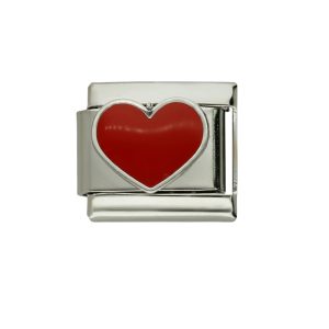 Charm de Corazon Rojo Plateado de Acero Inoxidable A005580