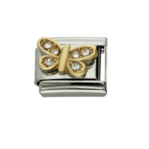 Charm de Mariposa, Piedras Plateado de Acero Inoxidable A005582
