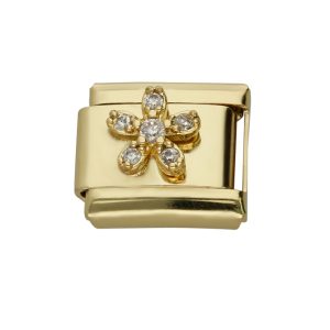 Charm de Flor, Piedras, Dorado de Acero Inoxidable A005585