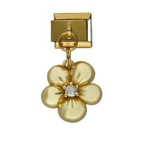 Charm de Flor Piedra Dorado de Chapa de Oro y Acero BA1193