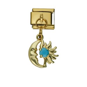 Charm de Sol Luna Dorado de Chapa de Oro y Acero BA1194