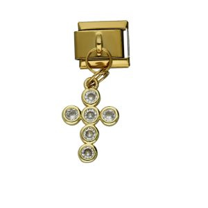 Charm de Cruz Piedras Dorado de Chapa de Oro y Acero BA1198