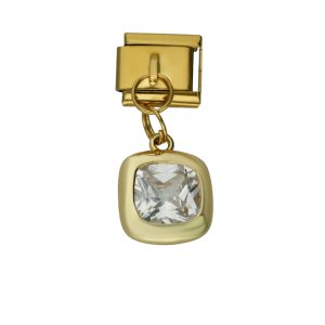 Charm de Piedra Dorado de Chapa de Oro y Acero BA1199