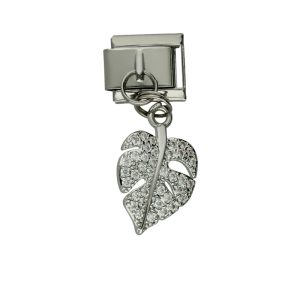 Charm de Hoja Piedras Plateado de Chapa de Oro y Acero BA1201